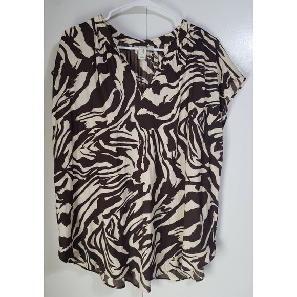 Joie Women's SZ XL Zebra Print Blouse Top Brown Cream - Picture 2 of 8